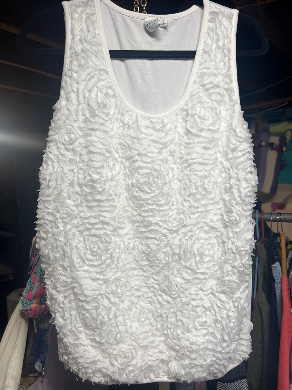 VILA White Floral Rosette Tank